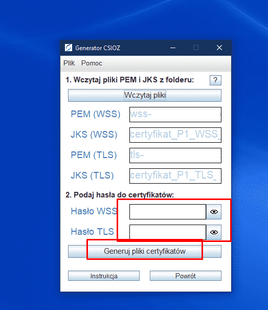 Aplikacja do wczytywania i generowania certyfikatów PEM i JKS z opcją wprowadzenia haseł.