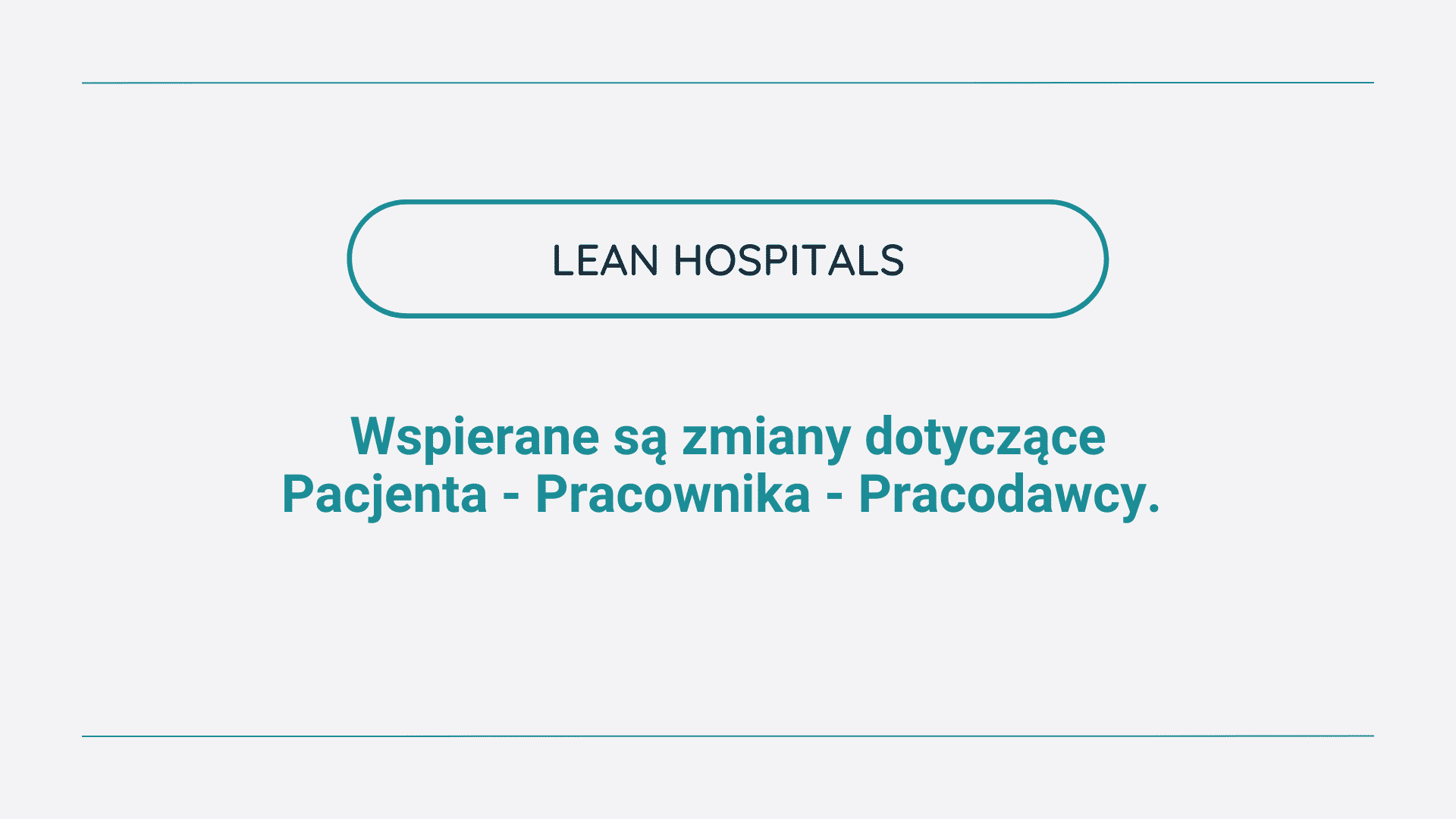 Grafika tekstowa z napisem "LEAN HOSPITALS" i komunikatem o wsparciu zmian.