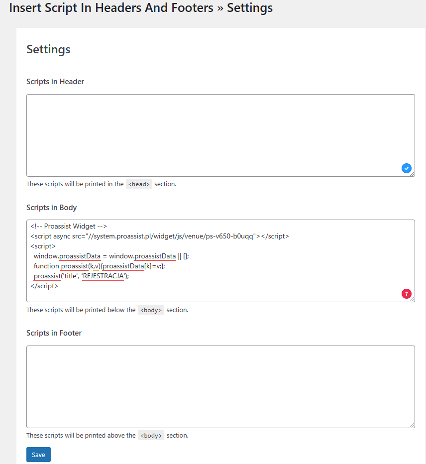 Insert script headers and footers-settings