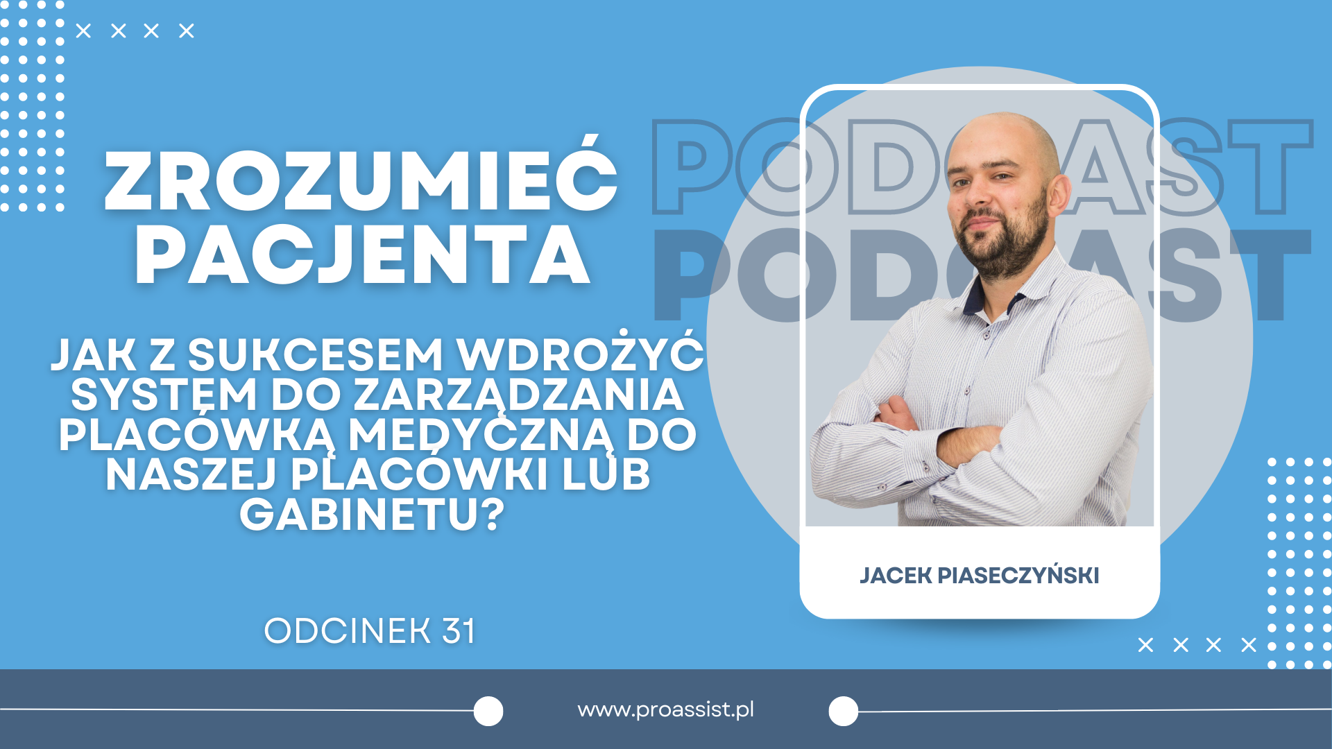 Okładka do podcastu Jacka Piaseczyńskiego zrozumieć pacjenta jak z sukcesem wdrożyć system do zarządzania placówką medyczną do naszej placówki lub gabinetu