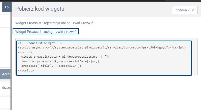 pobieranie kodu widgetu