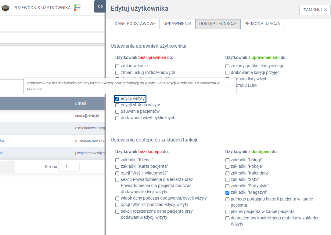 Instrukcja proassist-widok systemu edycja użytkownika zaznaczona opcja edycji wizyty