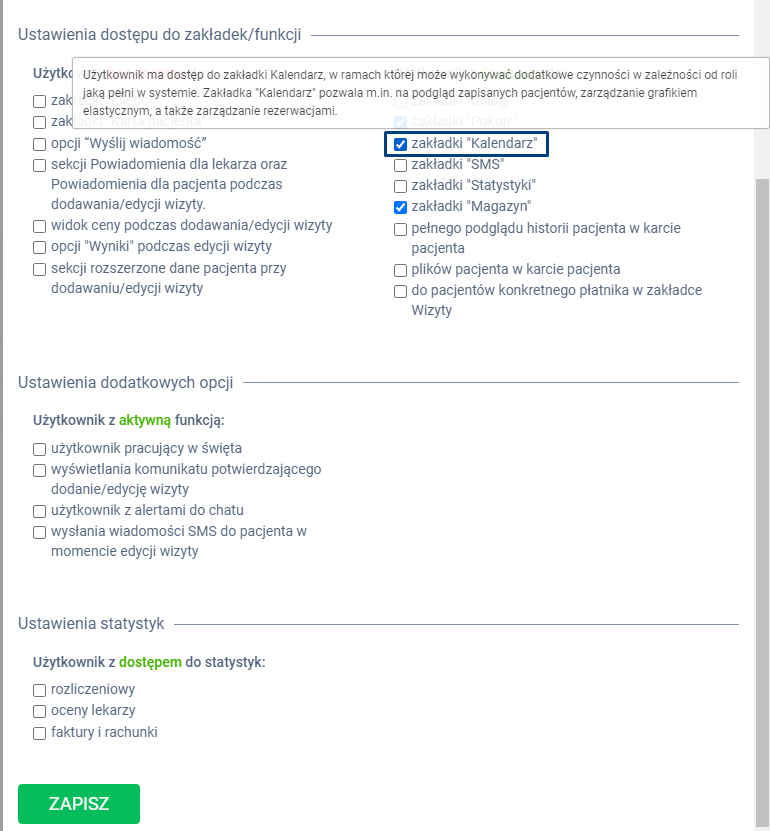 Instrukcja proassist- edycja użytkownika- zakładki "kalendarz"