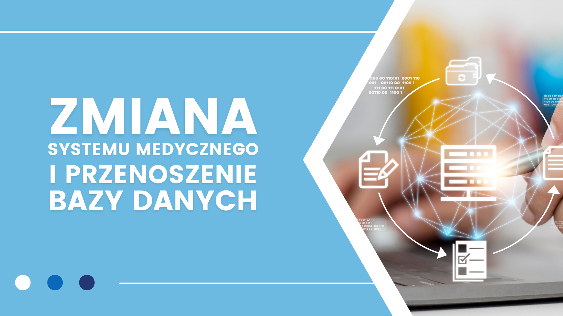 Zmiana systemu medycznego, ikony cyfrowe, migracja danych, technologia.