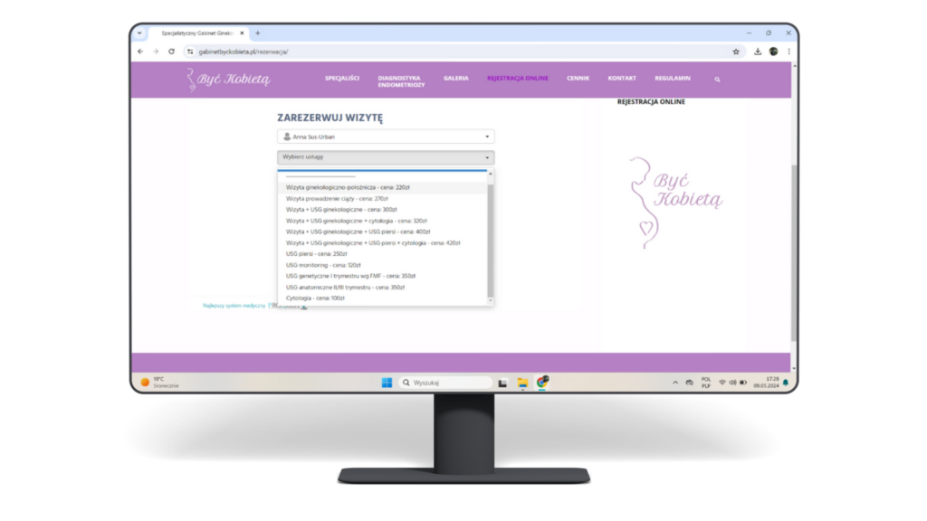 Formularz rezerwacji wizyt na stronie gabinetu ginekologicznego "Być Kobietą".