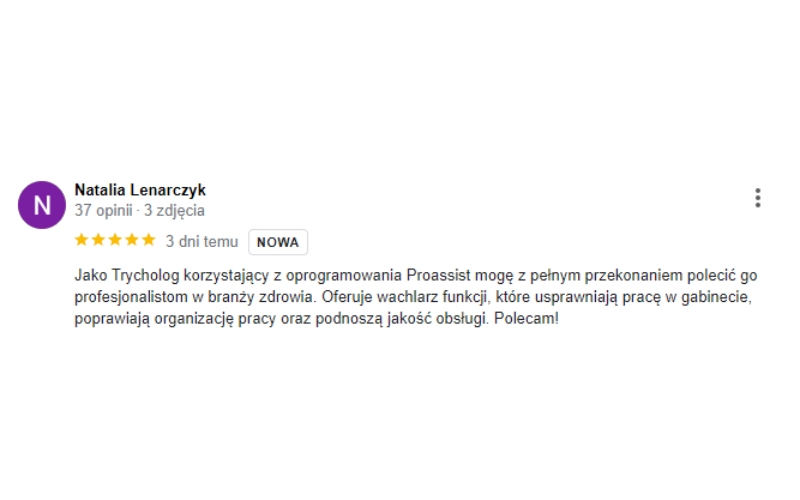 Recenzja Proassist polecana dla branży zdrowia za funkcje usprawniające pracę i obsługę.