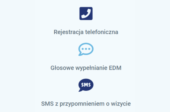 Rejestracja telefoniczna, Głosowe EDM, SMS przypomnienie o wizycie.