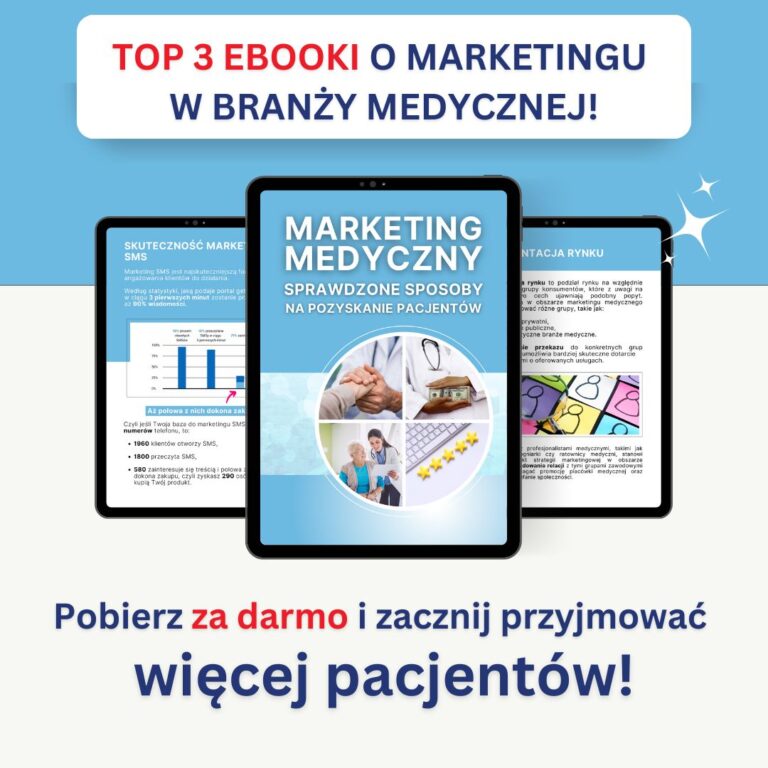 Trzy e-booki o marketingu w medycynie z wezwaniem do darmowego pobrania.