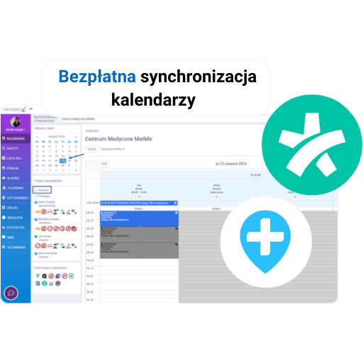 Oprogramowanie medyczne z bezpłatną synchronizacją kalendarzy i ikonami medycznymi.