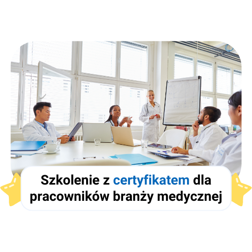 Szkolenie certyfikacyjne dla pracowników medycznych przy stole konferencyjnym.