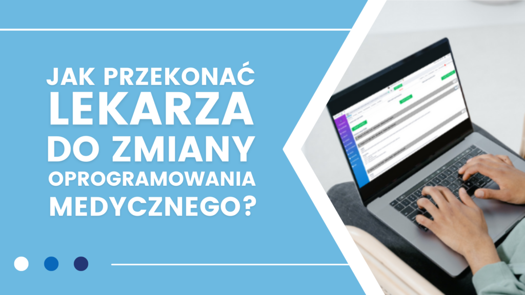 Pytanie o zmianę oprogramowania medycznego, osoba na laptopie.