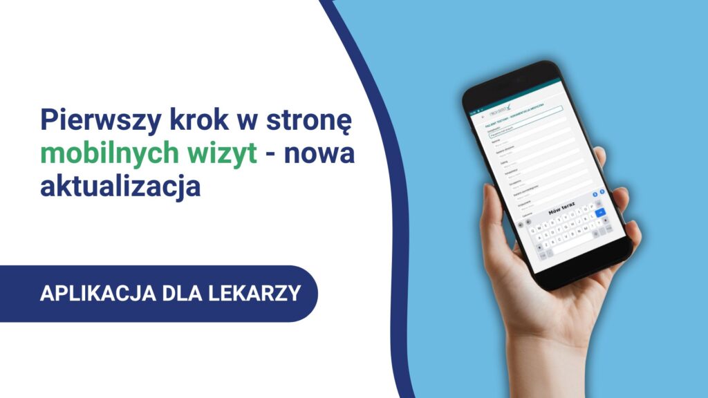 Smartfon w dłoni z aplikacją medyczną, aktualizacja mobilnych wizyt dla lekarzy.