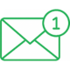 Ikona zielonej koperty z powiadomieniem o jednej nowej nieprzeczytanej wiadomości e-mail.