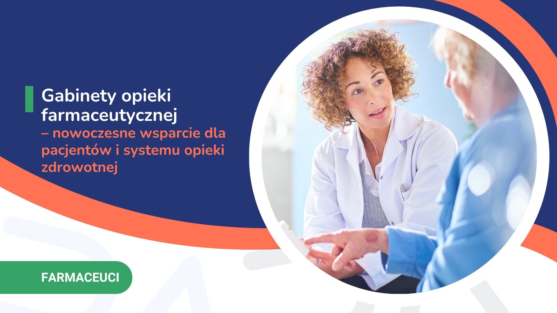 Farmaceutka rozmawia z pacjentem, informacje o gabinetach opieki farmaceutycznej.