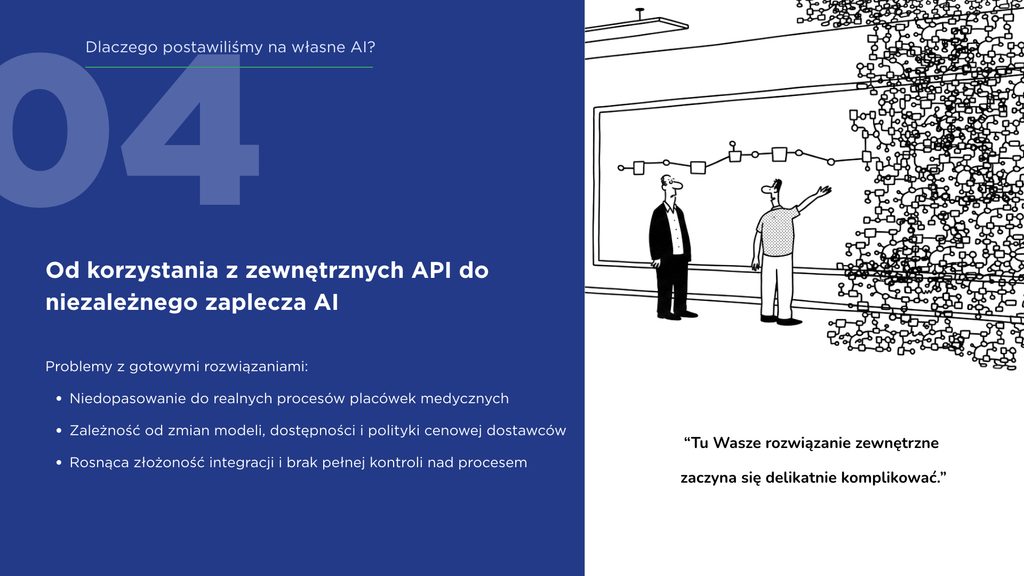 Dwustronny plakat: lewa część niebieska z dużą cyfrą 04 i nagłówkiem; prawa część czarno-biała kreskówkowa scena z osobami przed wyświetlaczem