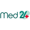 Logo z zielonym napisem "Med24" i czerwonym krzyżem po prawej stronie.
