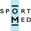 Logo z napisem "SPORT MED" pionowo, literą "O" na niebieskim tle, reszta na białym.